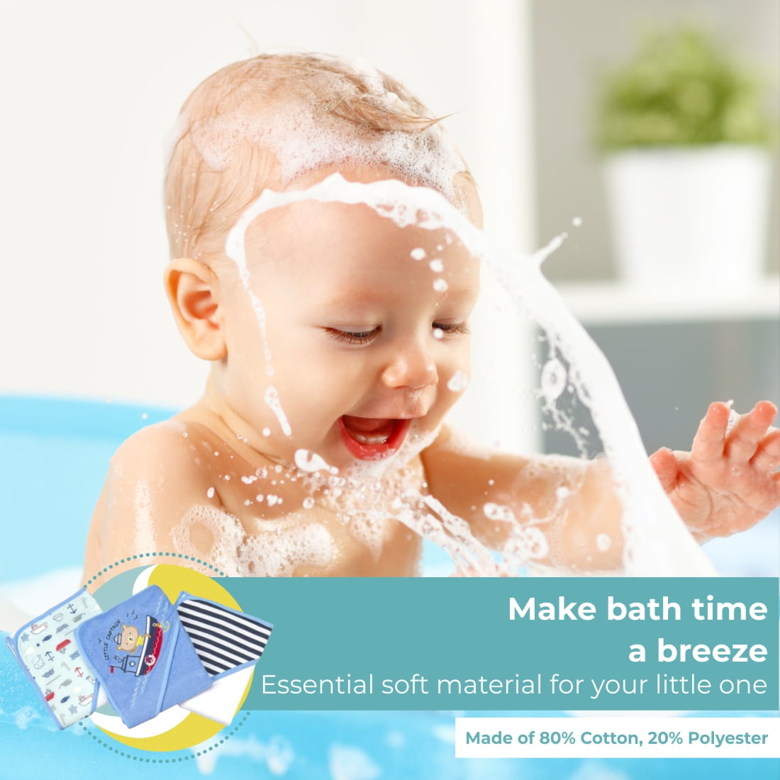 Spasilk Bath Hooded Towels & Washcloths Set for Babies, 23-Piece Gift Set, Navy Nautical