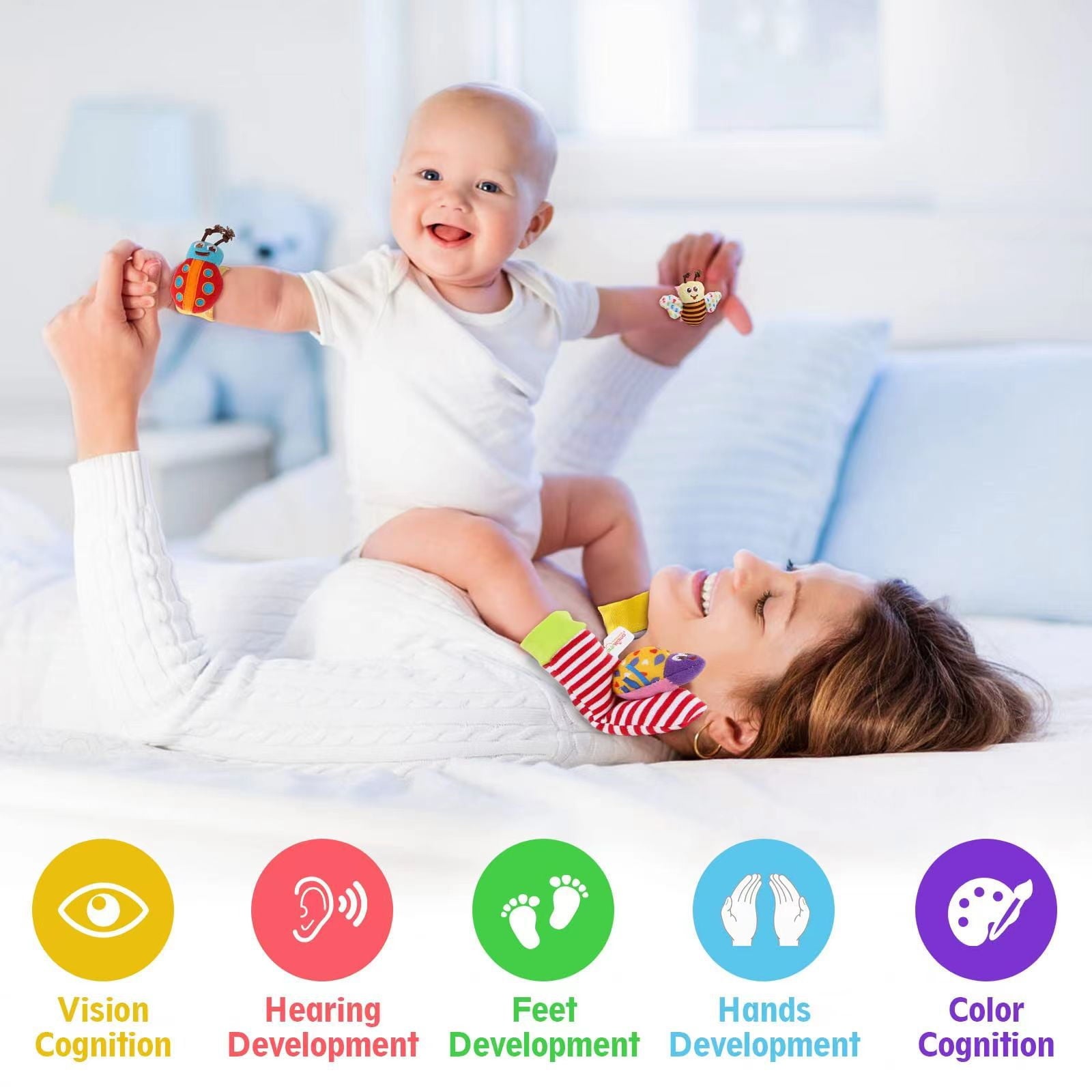 Baby Rattles Toys for 0-12 Month, Infant Girl Boy Toys for Babies 3-6 Months, Newborn Hand & Foot Toys for 0 to 9 Months, Baby Shower Gifts Set with Wrist Rattle Socks