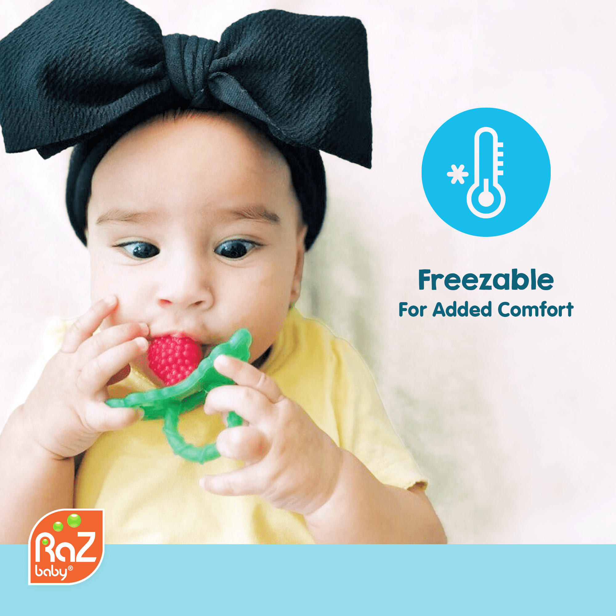 RaZbaby RaZberry Silicone Teether Toy / Multi-Texture Design / Hands Free Design / for Baby 3m+ / Pacifier Style Teether