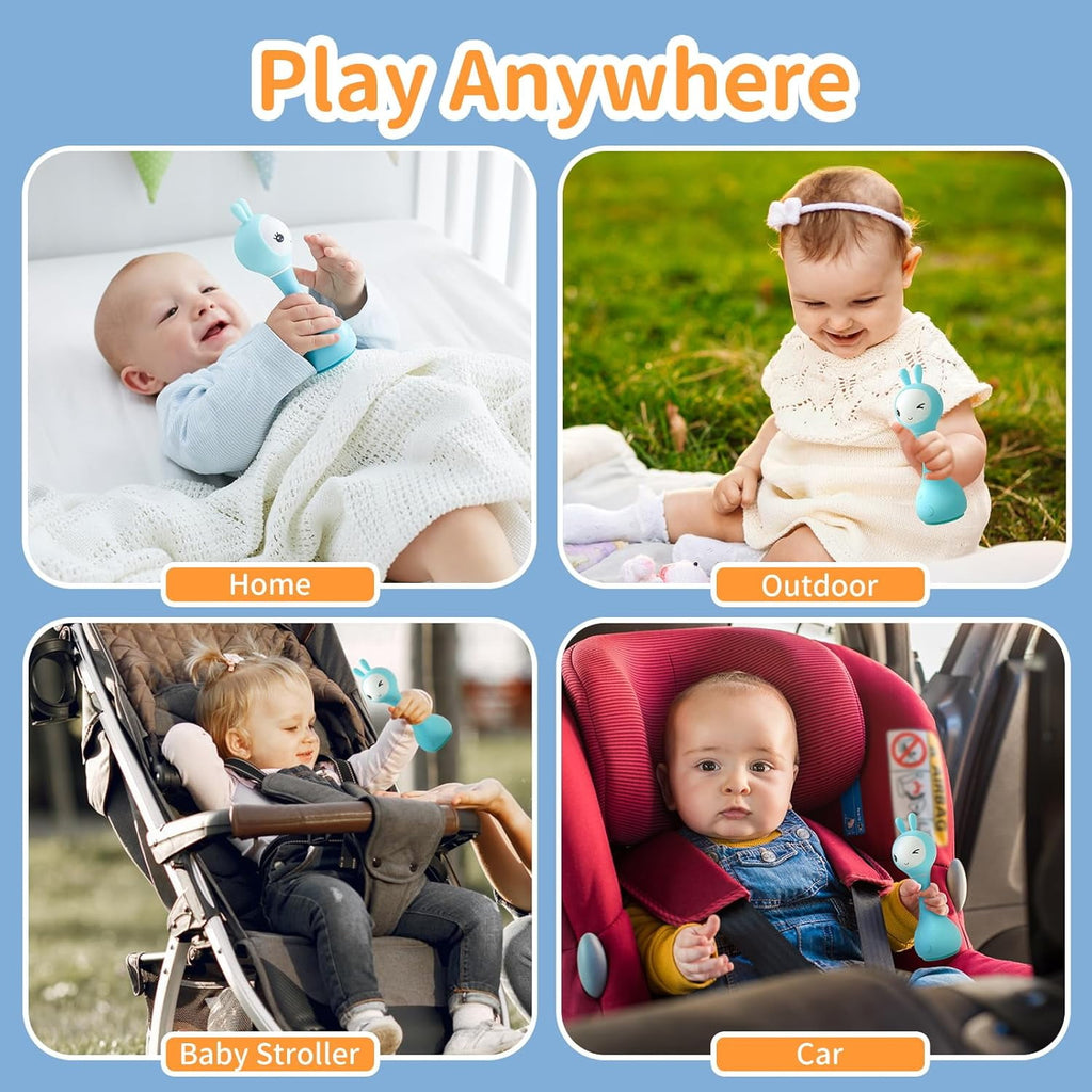 alilo Smarty Bunny Baby Rattle - Infants Musical Light Up Toys for 0-24 Months - Nursery Rhymes, Stories, White Noise, and Colour Recognition - Newborn Gift