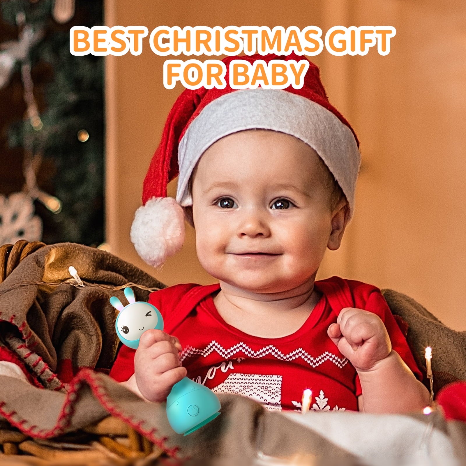 alilo Smarty Bunny Baby Rattle - Infants Musical Light Up Toys for 0-24 Months - Nursery Rhymes, Stories, White Noise, and Colour Recognition - Newborn Gift