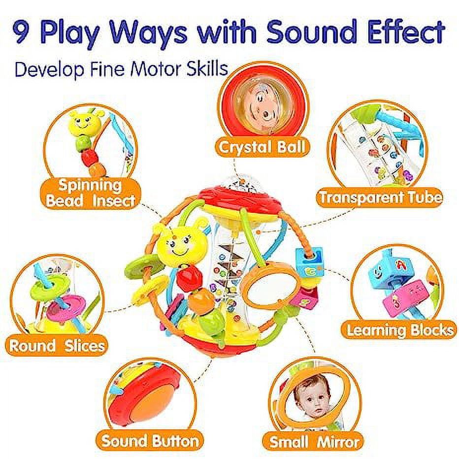 Baby Toys 0-6 Months - Baby Toys 6 to 12 Months Rattles with Mirror Spinner Beads, Activity Ball Infant Toys, Shaker, Grab Rattle for Baby Girl Boy Newborn, Birthday, Christmas Gift