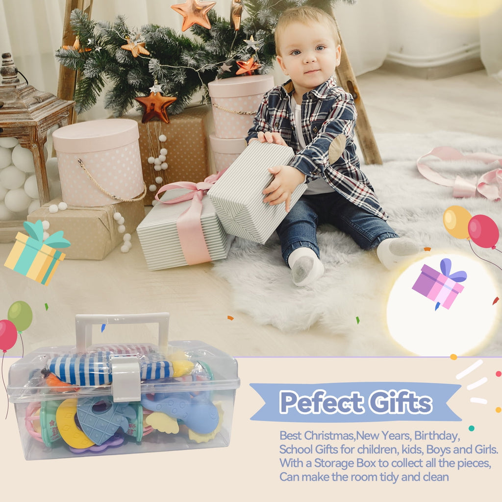 15PCS Baby Rattles 0-6 Months Baby Girl Boy Toys Infant Toys 6-12 Months Teething Toy 3-6 Months with Wrist&Ankle Rattles Newborn Toys Gifts 0-3 Months with Box