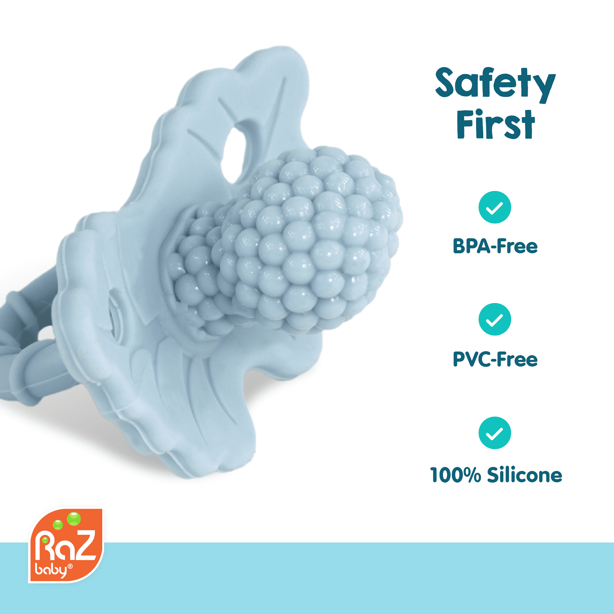 RaZbaby RaZberry Silicone Teether Toy / Multi-Texture Design / Hands Free Design / for Baby 3m+ / Pacifier Style Teether