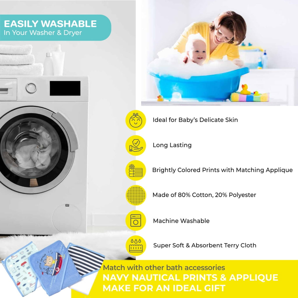 Spasilk Bath Hooded Towels & Washcloths Set for Babies, 23-Piece Gift Set, Navy Nautical