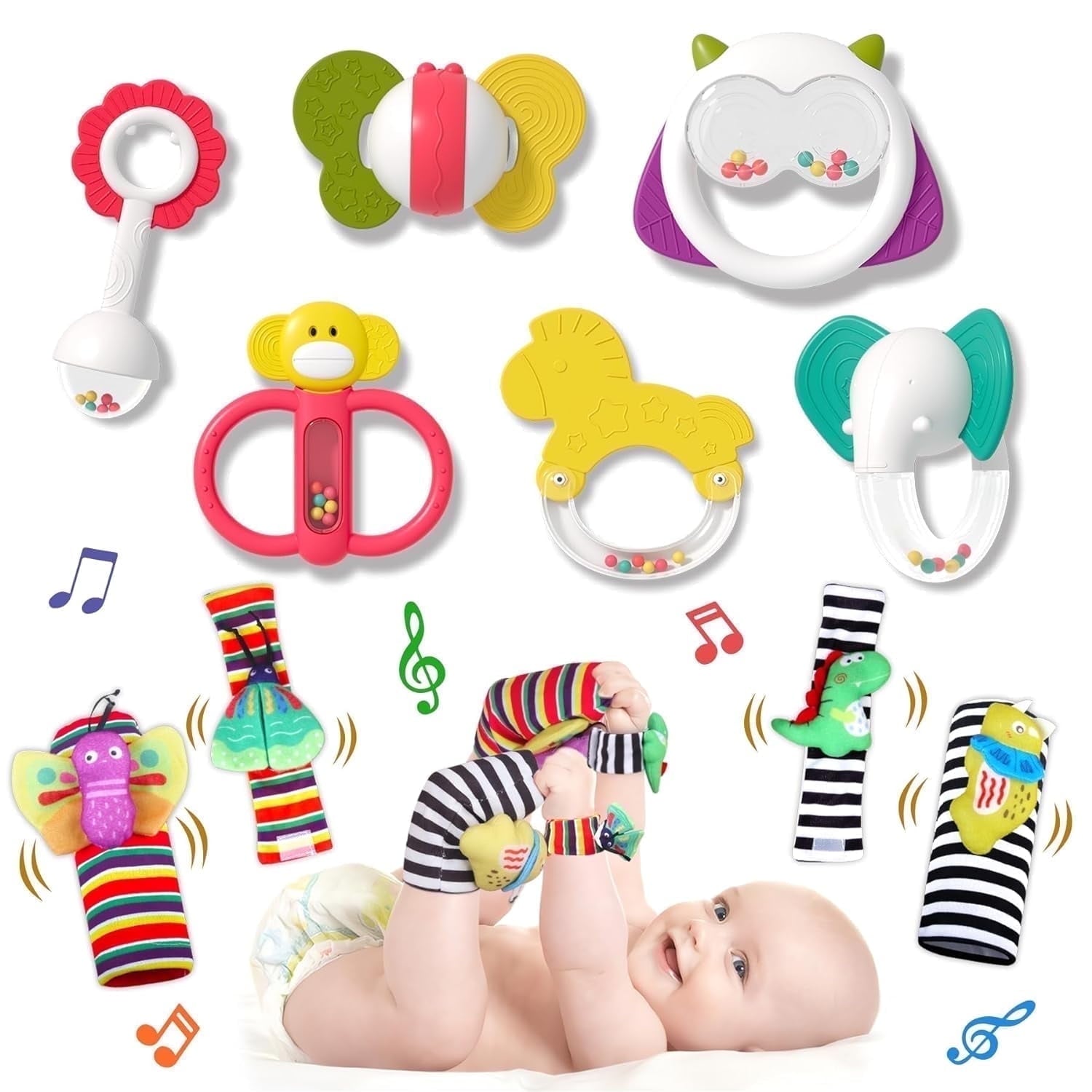 Sensory Rattle Toys for Baby 6-12Months, 10 Pcs Rattles Toys for Infants Newborn Baby 3-6-12 Months Christmas Gifts