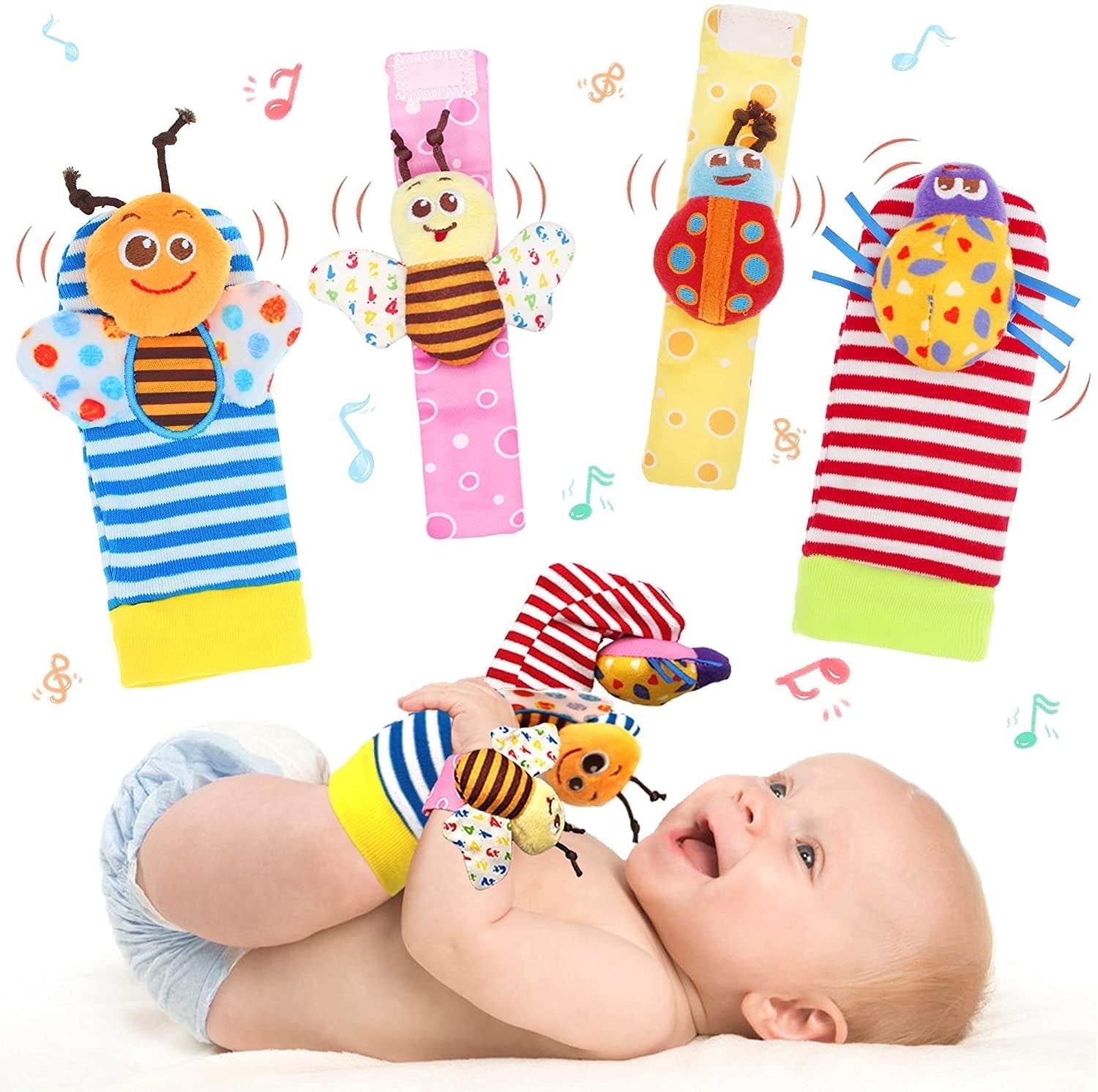 Baby Toys 0-6 Months - Baby Soft Wrist Rattles Foot Finder Socks Set, Infant Rattle Socks and Baby Hand Rattles Wrist, Infant Toys for 0-6, 6-12 Months Babies, Baby Gifts