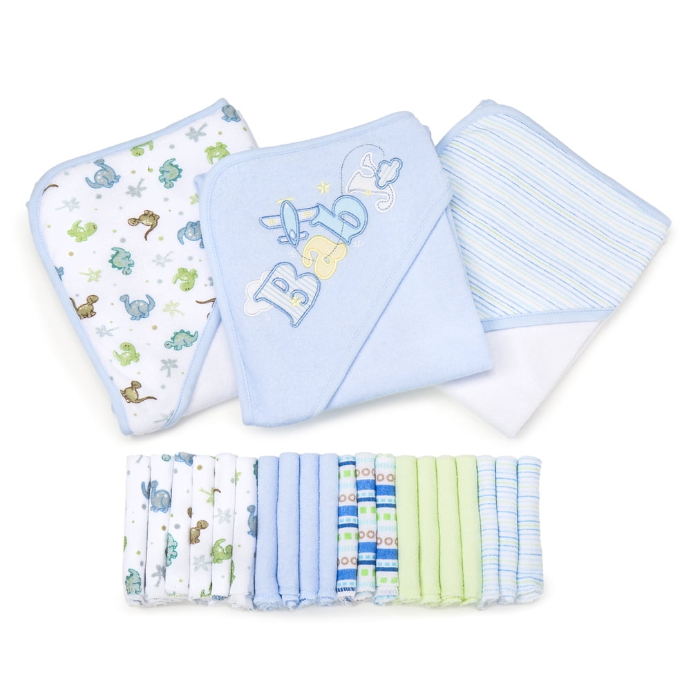Spasilk Bath Hooded Towels & Washcloths Set for Babies, 23-Piece Gift Set, Navy Nautical