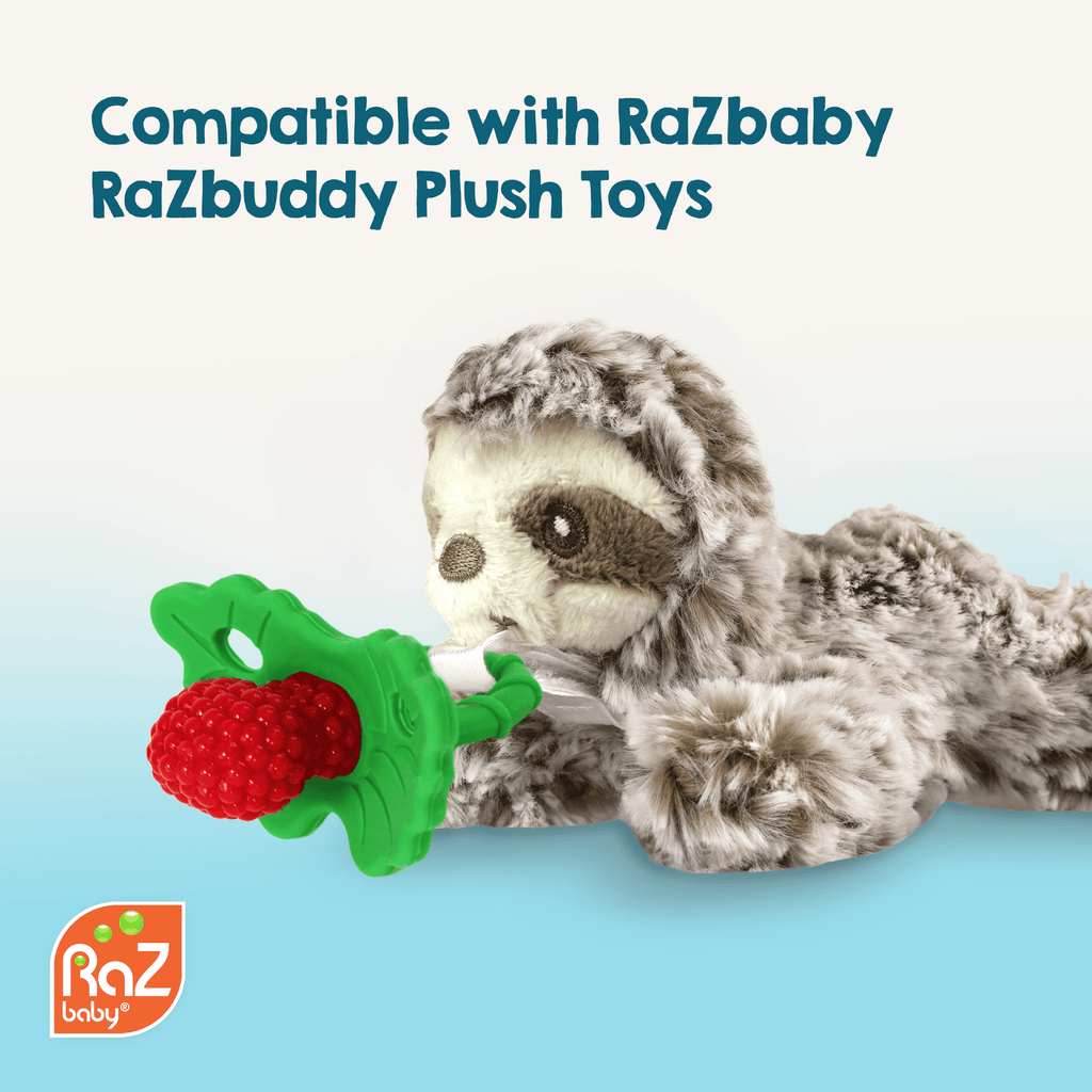 RaZbaby RaZberry Silicone Teether Toy / Multi-Texture Design / Hands Free Design / for Baby 3m+ / Pacifier Style Teether