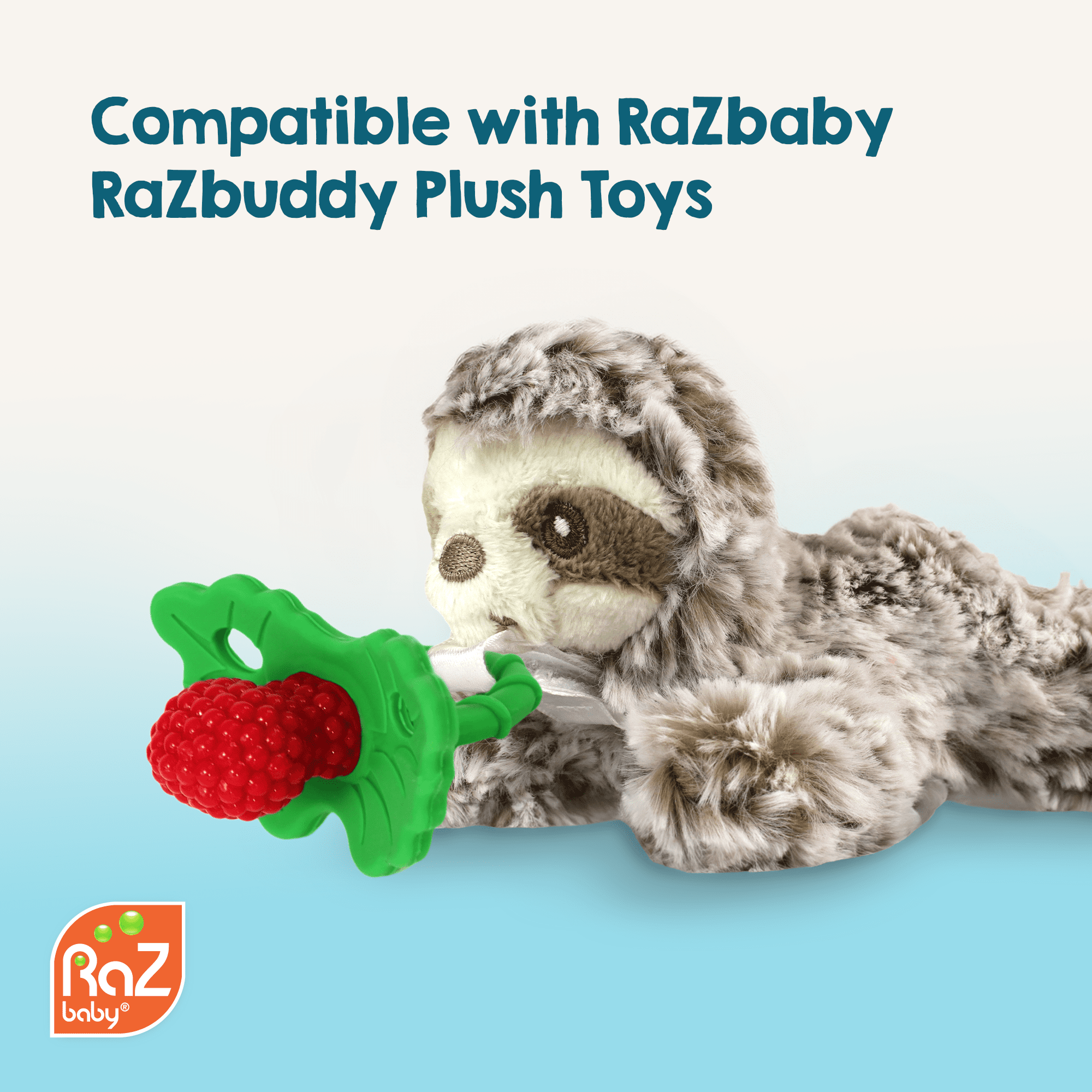 RaZbaby RaZberry Silicone Teether Toy / Multi-Texture Design / Hands Free Design / for Baby 3m+ / Pacifier Style Teether