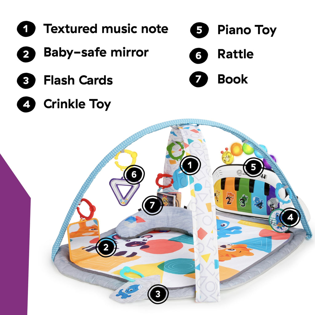 Baby Einstein Kickin' Tunes 4-in-1 Infant Baby Activity Gym & Tummy Time Play Mat with Piano, 0-36 Months, Multicolor