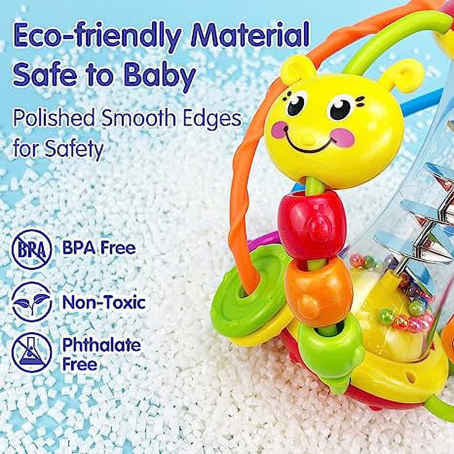 Baby Toys 0-6 Months - Baby Toys 6 to 12 Months Rattles with Mirror Spinner Beads, Activity Ball Infant Toys, Shaker, Grab Rattle for Baby Girl Boy Newborn, Birthday, Christmas Gift