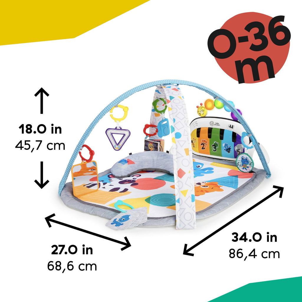 Baby Einstein Kickin' Tunes 4-in-1 Infant Baby Activity Gym & Tummy Time Play Mat with Piano, 0-36 Months, Multicolor